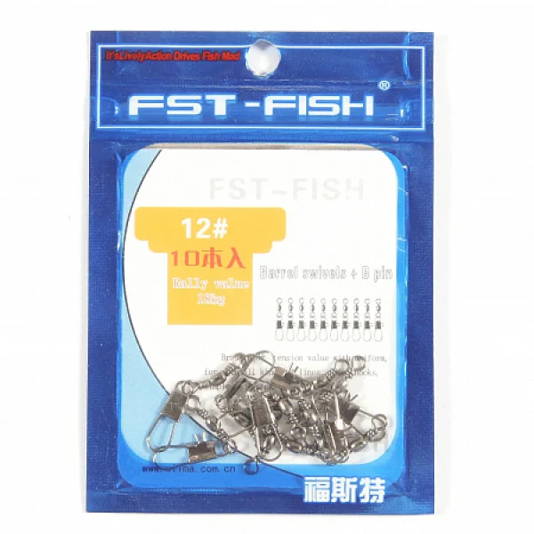 Вертлюг с карабином FST-Fish №8, 10 шт в 